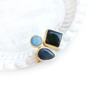 Triple Stone Jade, Turquoise, & Onyx Handmade Ring